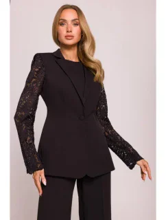 M865 Blejzr s krajkovými panely a jedním knoflíkem - černý