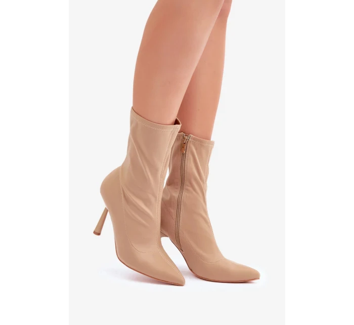 Materiálové Kotníkové Boty Na Jehlovém Podpatku Tmavě Béžové Amune Materiálové Kotníkové Boty Na Jehlovém Podpatku Tmavě Béžové Amune