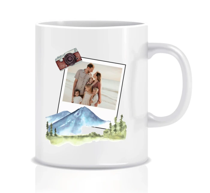 Personalizovaný klasický bílý keramický hrníček 300 ml s polaroidem z dovolené