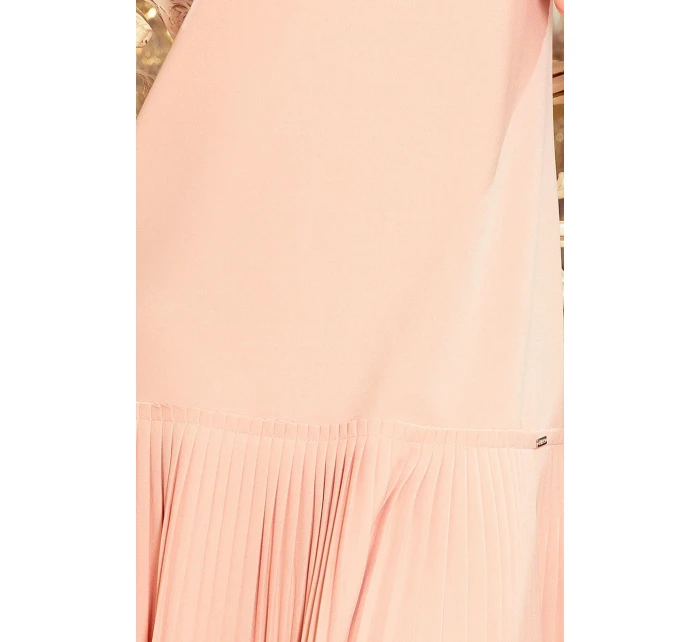 Dámské šaty s plisovanou sukní 228-1 Pudr růžová - Numoco Dámské šaty s plisovanou sukní 228-1 Pudr růžová - Numoco
