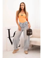 Dámská pruhovaná top s ozdobnou nášivkou jasně oranžová