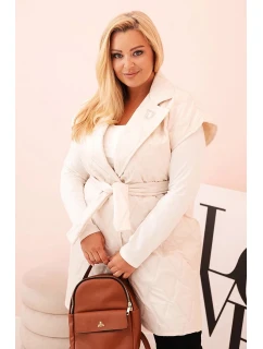 Dámská vesta Plus Size prošívaná s páskem a límcem světlá béžová