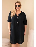 Dámské bavlněné šaty ve velikosti Plus s vázáním u výstřihu černá