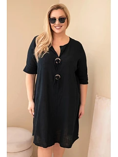 Dámské bavlněné šaty ve velikosti Plus s vázáním u výstřihu černá
