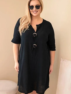 Dámské bavlněné šaty ve velikosti Plus s vázáním u výstřihu černá
