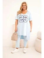 Dámská bavlněná souprava Plus Size s mikinou s kapucí a kalhotami modrá Dámská bavlněná souprava Plus Size s mikinou s kapucí a kalhotami modrá
