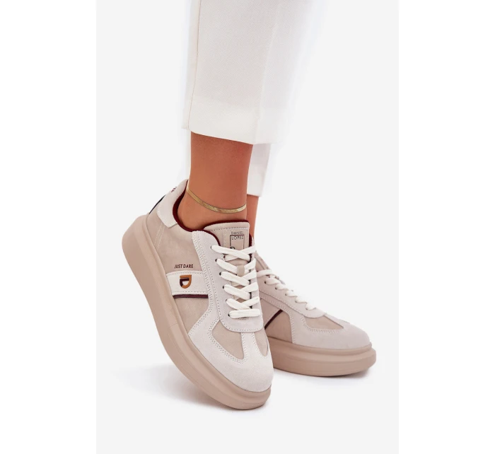 Dámské Kožené Tenisky Na Platformě Daniel Lopez Just Dare SS2D4003 Béžové Dámské Kožené Tenisky Na Platformě Daniel Lopez Just Dare SS2D4003 Béžové