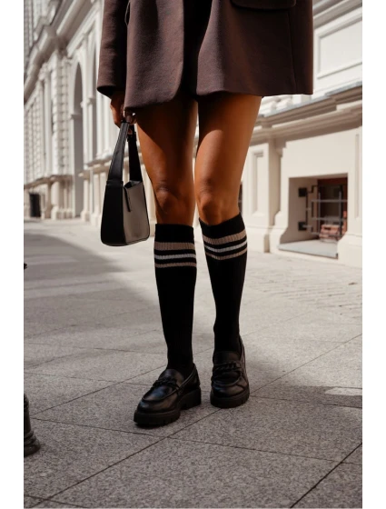 Dámské podkolenky s pruhy a pásky černé