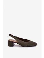 Materiálové dámské sandály na podpatku tmavě zelené model 22102914 - Boto Materiálové dámské sandály na podpatku tmavě zelené model 22102914 - Boto