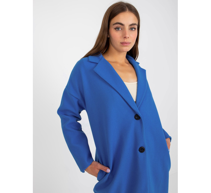 Tmavě modrý dámský kabát s kapsami OH BELLA