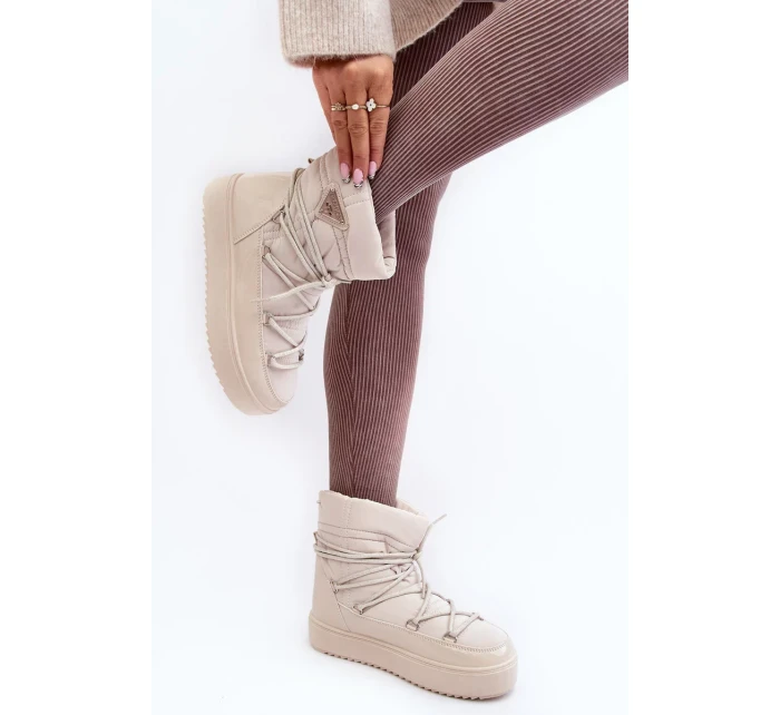 Dámské boty do sněhu na platformě se šněrováním v béžové barvě Dámské boty do sněhu na platformě se šněrováním v béžové barvě