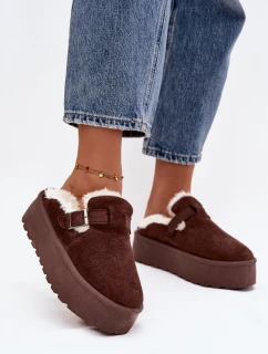 Dámské sněhule Jessina na platformě s kožešinou a sponou – čokoládové
