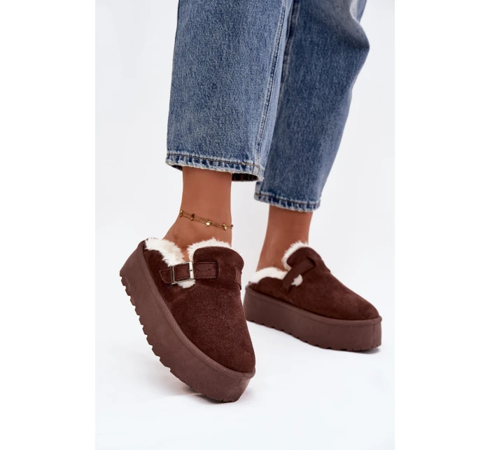 Dámské sněhule Jessina na platformě s kožešinou a sponou – čokoládové Dámské sněhule Jessina na platformě s kožešinou a sponou – čokoládové