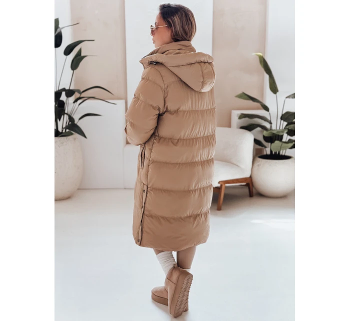 WINTERMISS dámská zimní dlouhá prošívaná bunda s kapucí tmavě béžová FashionStreet TY4966