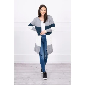 Šedý + tmavý džínový pruhovaný svetr