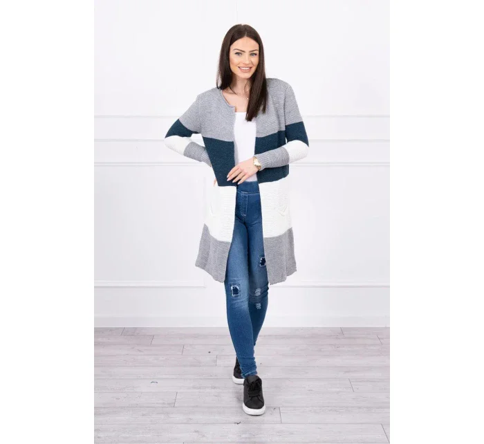 Šedý + tmavý džínový pruhovaný svetr Šedý + tmavý džínový pruhovaný svetr