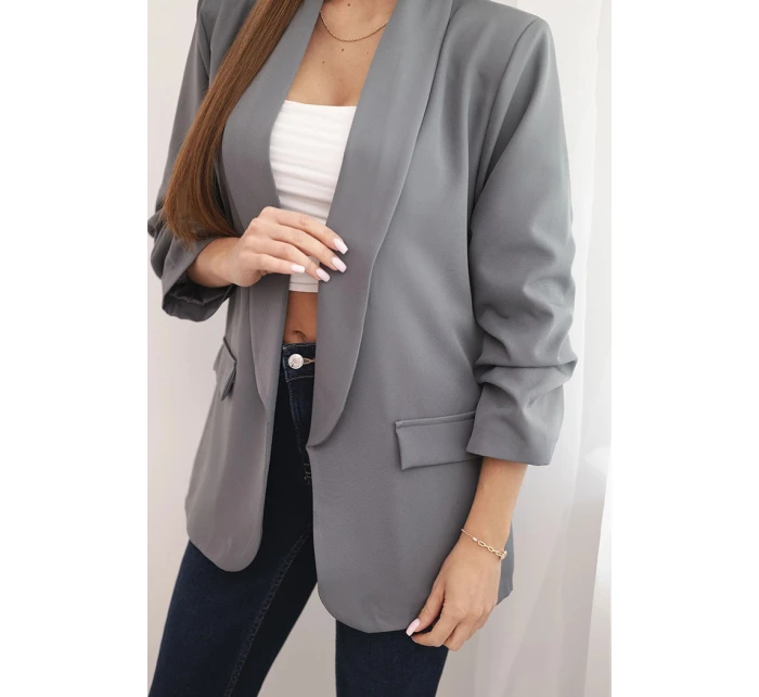 Bunda s klopou elegantní tmavě šedá Bunda s klopou elegantní tmavě šedá