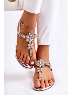 Dámské sandály žabky s kubickými zirkony stříbrne Solea