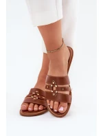 Plážové Dámské Pantofle Se Zlatým Detailem Camel Noroti Plážové Dámské Pantofle Se Zlatým Detailem Camel Noroti