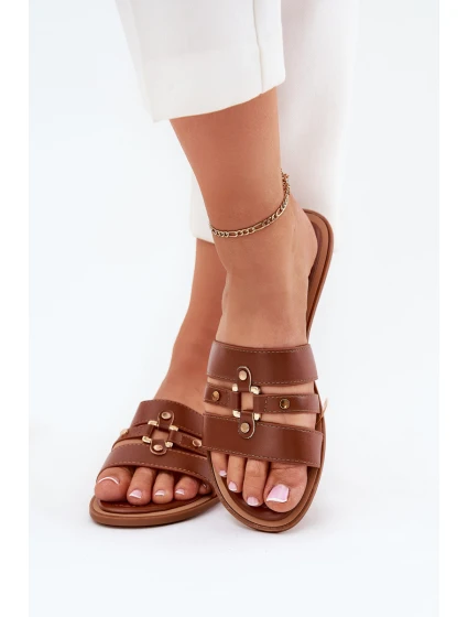 Plážové Dámské Pantofle Se Zlatým Detailem Camel Noroti Plážové Dámské Pantofle Se Zlatým Detailem Camel Noroti