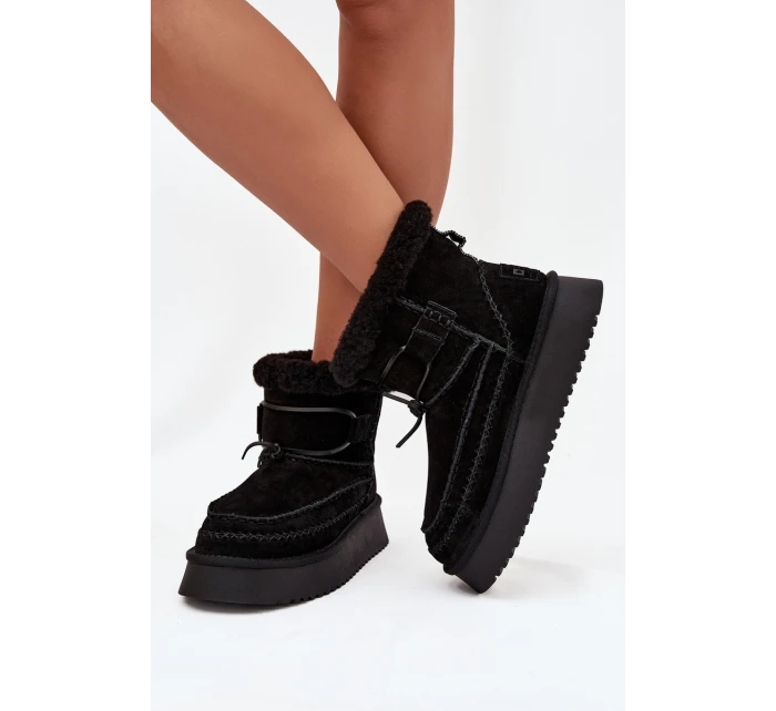 Semišové zimní boty pro ženy s ozdobnými Big Star Černé model 21708683 - Big Star Shoes