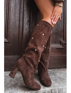 Dámské Zimní Kotníkové Boty Na Podpatku S Ozdobnými Detaily Čokoládové Lucinda
