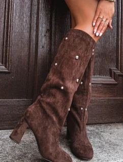 Dámské Zimní Kotníkové Boty Na Podpatku S Ozdobnými Čokoládové model 21714797 - Boto