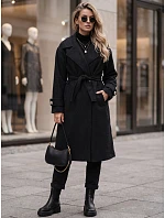 Dlouhý dámský kabát s vázáním v pase, černý, FashionStreet NY0809 Dlouhý dámský kabát s vázáním v pase, černý, FashionStreet NY0809