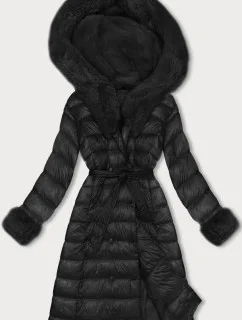Černý dámský péřový kabát na knoflíky model 21246665 - J.STYLE