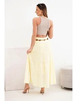 Dámská maxi bavlněná sukně s model 22048765 výšivkou a elastickým pásem žlutá - K-Fashion Dámská maxi bavlněná sukně s model 22048765 výšivkou a elastickým pásem žlutá - K-Fashion