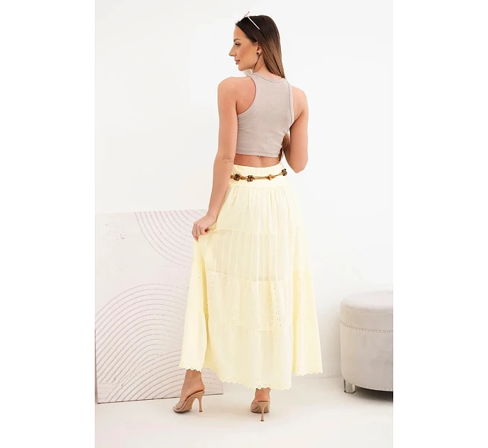 Dámská maxi bavlněná sukně s model 22048765 výšivkou a elastickým pásem žlutá - K-Fashion Dámská maxi bavlněná sukně s model 22048765 výšivkou a elastickým pásem žlutá - K-Fashion