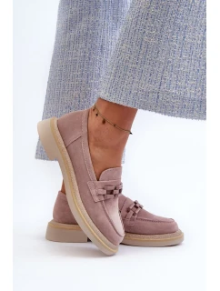 Dámské semišové mokasíny na plochém podpatku s ozdobou D&A Dirty Pink