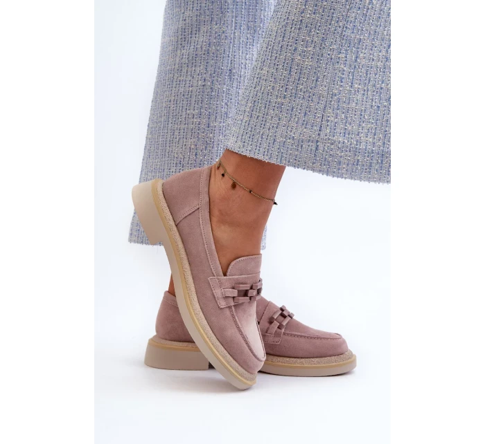 Dámské semišové mokasíny na plochém podpatku s ozdobou D&A Dirty Pink