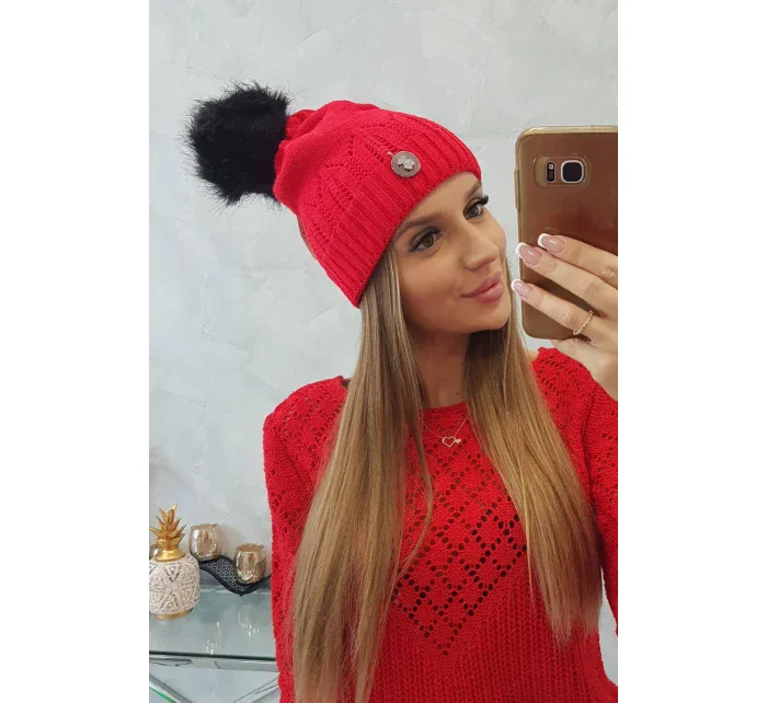 Dámská čepice s bambulí Judith K347 červená