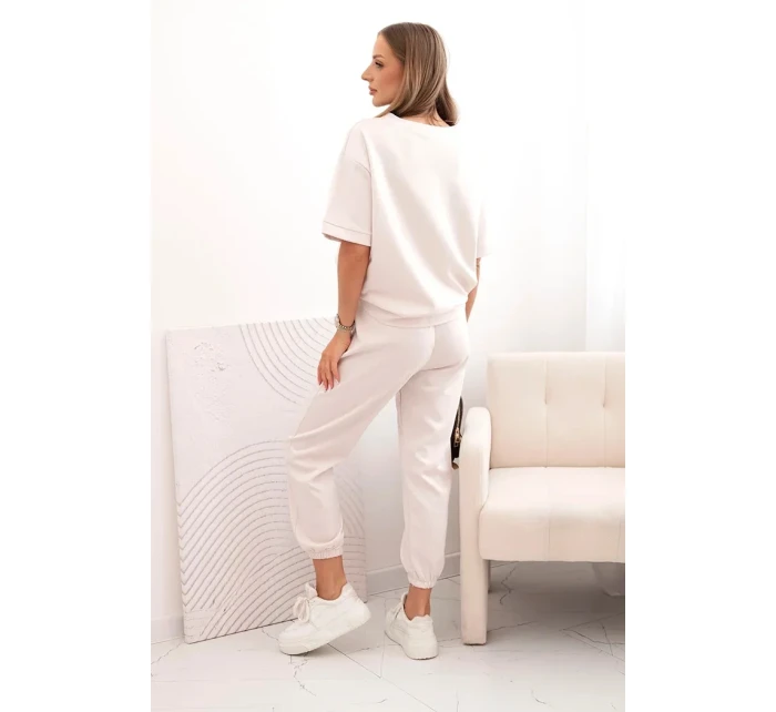 Dámský viskózový komplet s krátkým rukávem a nohavicemi béžový