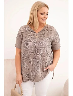 Dámská bavlněná halenka Plus Size s krátkým rukávem a ozdobným knoflíkem fango