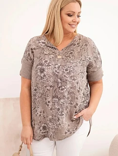 Dámská bavlněná halenka Plus Size s krátkým rukávem a ozdobným knoflíkem fango