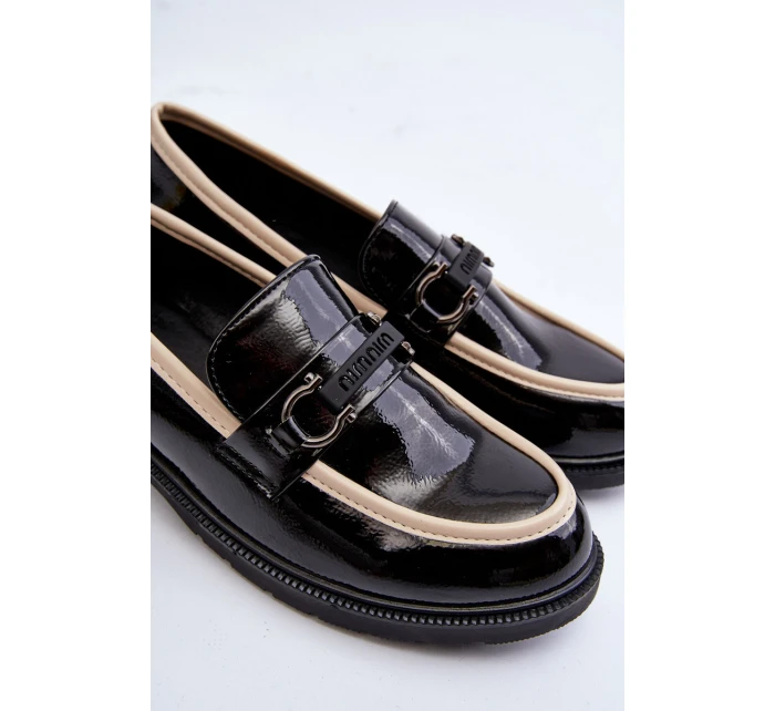 Dámské lakované polobotky mokasíny S.Barski HY336A černé