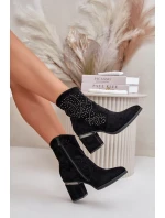 Zdobené Perforované Botky Dámské Na Podpatku Z Eko Semiše Černé S.Barski HY42-029