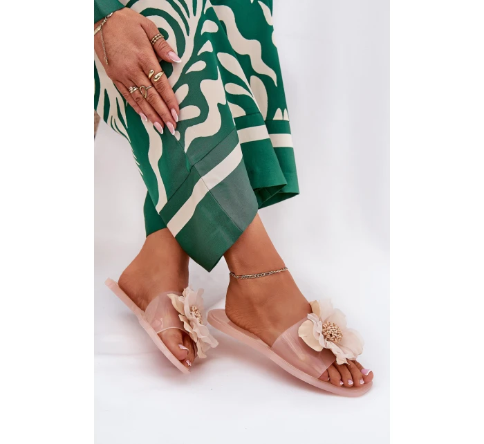 Průhledné Ploché Dámské Pantofle Se Syntetickým Květinou Nuda Vobetta Průhledné Ploché Dámské Pantofle Se Syntetickým Květinou Nuda Vobetta