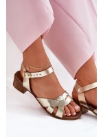 Kožené sandály na podpatku  zlaté model 21694228 - Zazoo