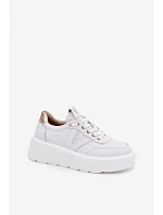 Kožené dámské tenisky na platformě model 22076967 bílé - VINCEZA Kožené dámské tenisky na platformě model 22076967 bílé - VINCEZA