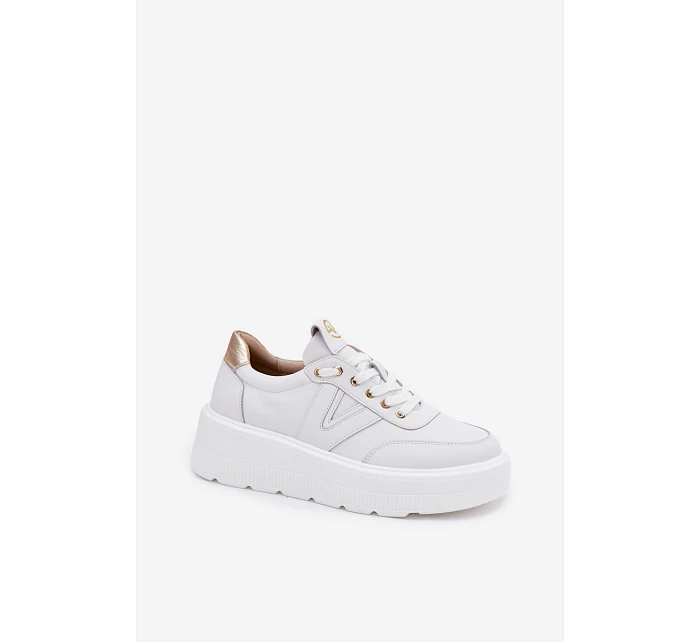 Kožené dámské tenisky na platformě model 22076967 bílé - VINCEZA Kožené dámské tenisky na platformě model 22076967 bílé - VINCEZA