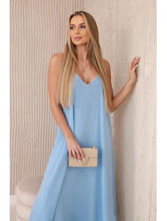 Mušelínové šaty na ramínka modrý