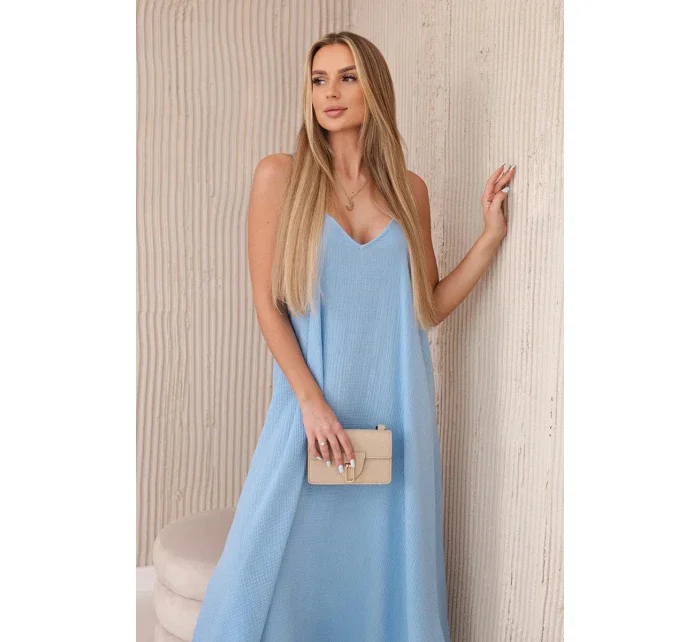 Mušelínové šaty na ramínka modrý