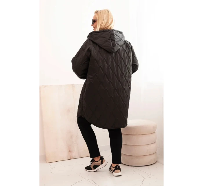 Dámská bunda Plus Size prošívaná s kapucí a nápisem model 21229237 černá - K-Fashion