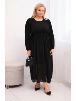 Dámská plisovaná suknička Plus Size z viskózy a s dlouhým rukávem černá Dámská plisovaná suknička Plus Size z viskózy a s dlouhým rukávem černá