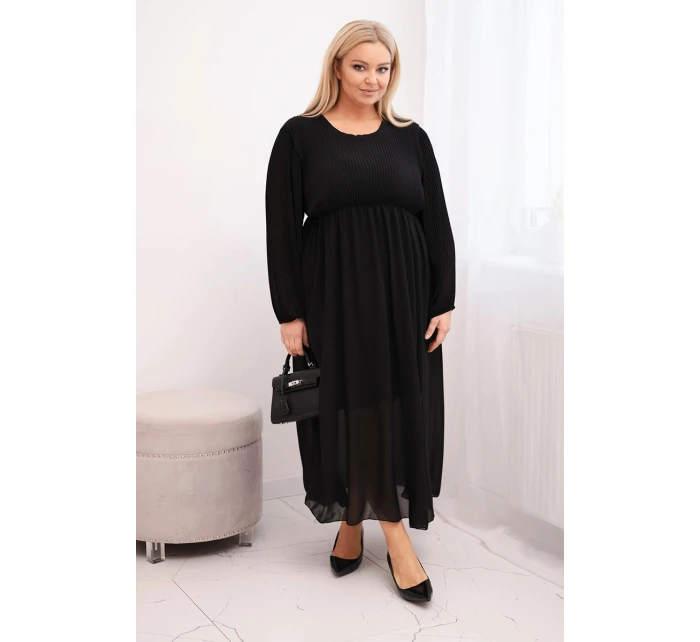 Dámská plisovaná suknička Plus Size z viskózy a s dlouhým rukávem černá Dámská plisovaná suknička Plus Size z viskózy a s dlouhým rukávem černá