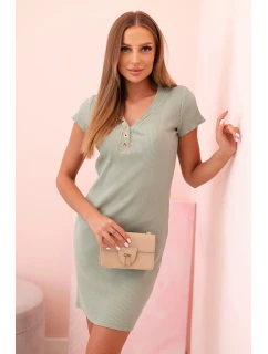 Dámská pruhovaná bavlněná šaty s V výstřihem a knoflíky tmavě mátová