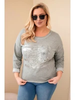 Dámská blůza Plus Size s potiskem a delším zadním dílem khaki